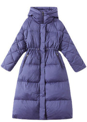 Style Purple Hooded Drawstring Duck Down Puffer Jacket Winter