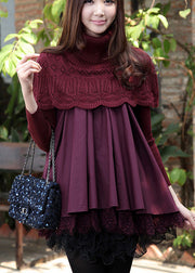 Style Purple Knit Patchwork Lace Winter Knit Dress