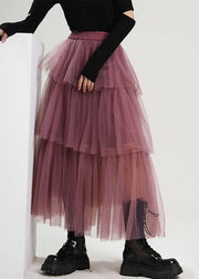 Style Purple high waist Patchwork Tulle Skirts Spring
