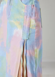Style Rainbow Tie Dye Side Open Cotton Skirts Fall