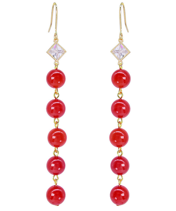 Style Red 14K Gold Zircon Agate Drop Earrings