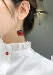 Style Red Cherry Made Of Acrylic Silver Drop Earrings
