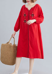Style Red Embroidered Loose Dresses Spring