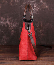 Style Red Floral Paitings Tote Handtasche aus Kalbsleder