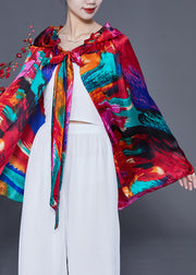Style Red Hooded Print Silk Shawl
