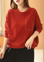 Style Red Loose O-Neck Patchwork Herbst Sweatshirts Top