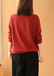 Style Red Loose O-Neck Patchwork Fall Sweatshirts Top