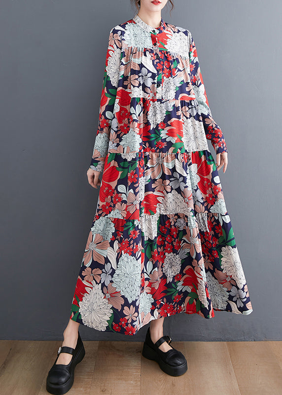 Style Red Oversized Patchwork Print Chiffon Vacation Dress Spring