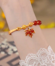 Style Red Sterling Silver Overgild Agate Maple Leaves Tassel Charm Bracelet