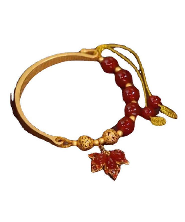 Style Red Sterling Silver Overgild Agate Maple Leaves Tassel Charm Bracelet