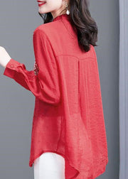 Style Red V Neck Print Patchwork Chiffon Shirts Spring