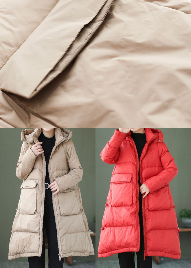Style Red Zip Up Pockets Duck Down Down Coat Winter