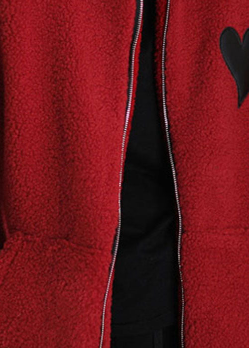 Style Red Reißverschluss Taschen Kunstpelz Wintermantel
