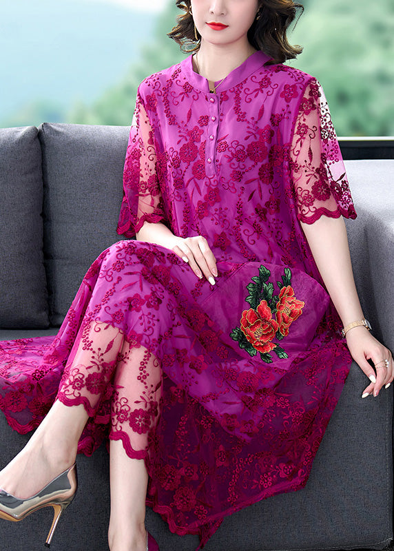 Style Rose Embroidered Floral Tulle Long Dresses Short Sleeve