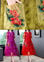 Style Rose Embroidered Floral Tulle Long Dresses Short Sleeve