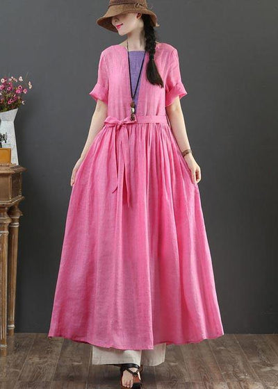Style Rose O-Neck Long Maxi Summer Linen Dress - SooLinen