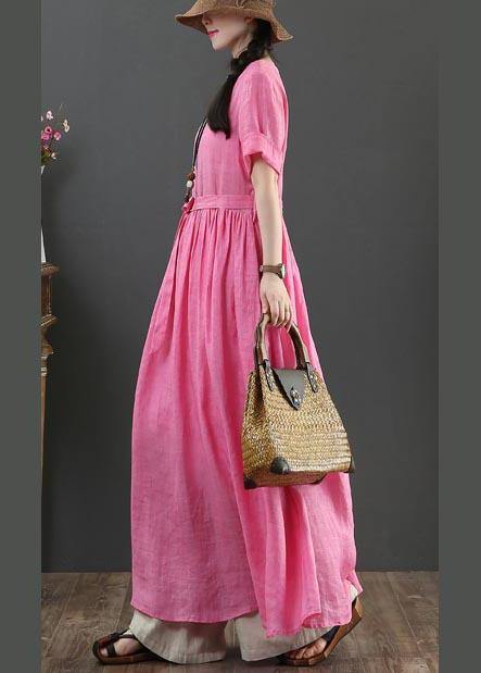 Style Rose O-Neck Long Maxi Summer Linen Dress - SooLinen