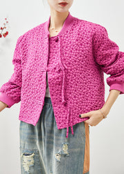 Style Rose Stand Collar Jacquard Drawstring Jackets Fall