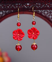 Style Royalblue Metal Jade Synthetic Flower Drop Earrings