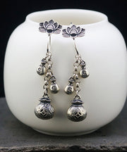 Style Silk Sterling Silver Lotus Tassel Drop Earrings