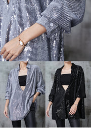 Style Silvery Deep V-neck Sequins Shirt Top Spring