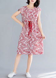 Stil ärmellose Baumwollkleidung Boho Nähen roter Druck täglich Kleider Sommer