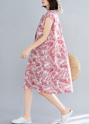 Stil ärmellose Baumwollkleidung Boho Nähen roter Druck täglich Kleider Sommer