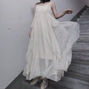 Style Spaghetti Strap Asymmetric Tunics Catwalk White Dresses - SooLinen