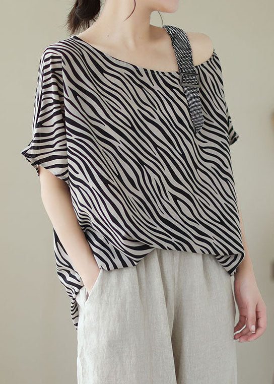Style Striped Off The Shoulder Patchwork Chiffon T Shirt Top Summer
