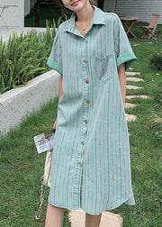 Style Striped Peter Pan Collar Patchwork Denim Shirts Dress Fall