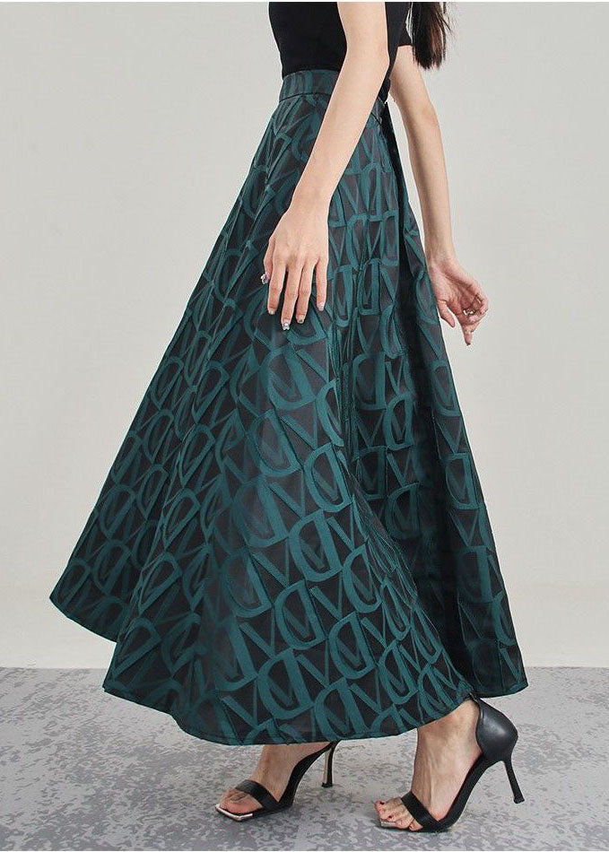 Style Tea Green Asymmetrical Print Skirt Spring
