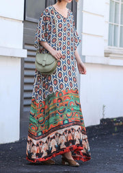 Style V Neck Dress Sleeve Print Traveling Dress - SooLinen