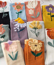 Style Versatile Floral Jacquard Cotton Mid Calf Socks