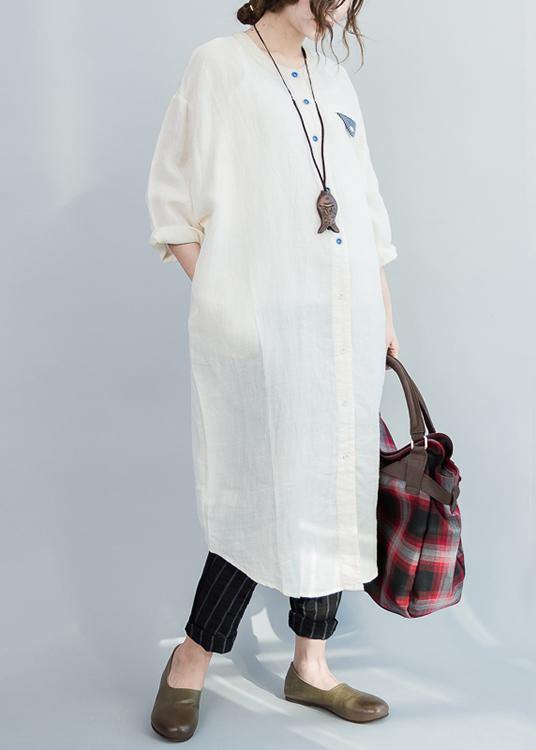 Style White Button Maxi Summer Cotton Dress - SooLinen