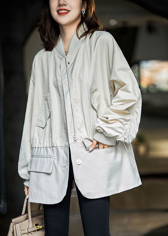Style White Cinched Patchwork Spandex Coats Fall
