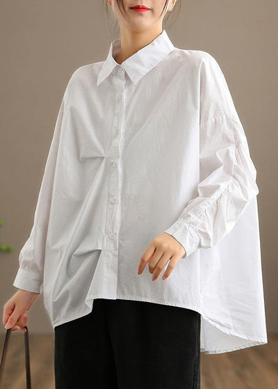 Style White Clothes For Women Lapel Button Down Midi Spring Blouses - SooLinen