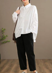 Style White Clothes For Women Lapel Button Down Midi Spring Blouses - SooLinen