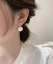 Style White Copper Overgild Pearl Stud Earrings