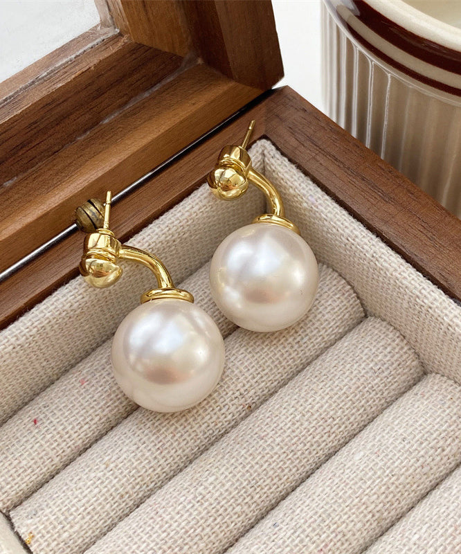 Style White Copper Overgild Pearl Stud Earrings
