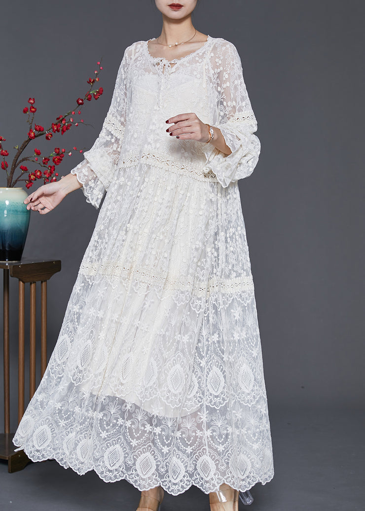 Style White Embroidered Lace Holiday Dress Two Pieces Set Spring