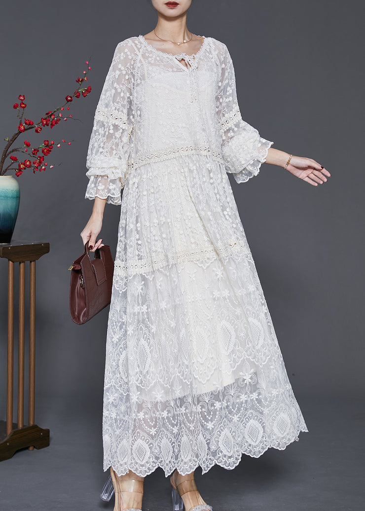 Style White Embroidered Lace Holiday Dress Two Pieces Set Spring