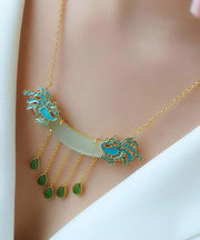 Style White Jade Enamel Phoenix Lariat Necklace