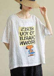 Weißes Herbst-T-Shirt mit lockerem O-Ausschnitt und halbem Ärmel