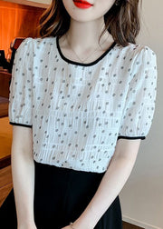 Style White O Neck Patchwork Print Chiffon T Shirt Top Summer