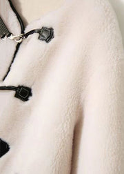 Style White O Neck Pockets Button Patchwork Wool Coat Winter