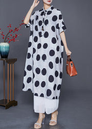 Style White Oversized Dot Print Silk Shirt Dress Summer