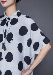 Style White Oversized Dot Print Silk Shirt Dress Summer