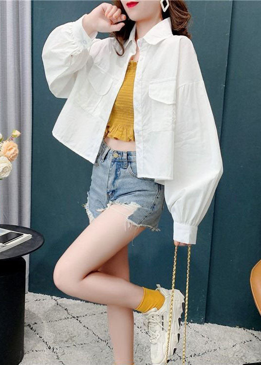 Style White Peter Pan Collar Oversized Cotton Shirts Batwing Sleeve