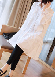 Style White Peter Pan Collar Wrinkled Cotton Maxi Dress Spring