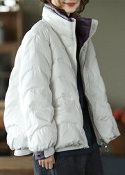 Stil Weiße Stehkragen Taschen mit Reißverschluss Dicke Winter-Daunenjacke